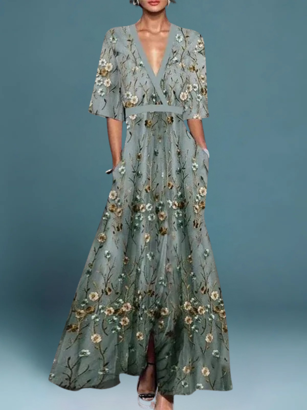 Estelle | Soft Sage Floral Elegance Gown