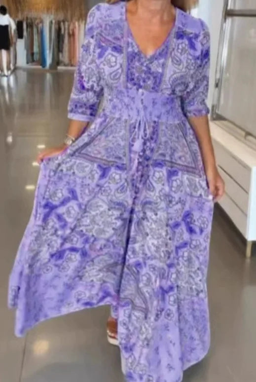 Lila | Bohemian Printed V-Neck Dress