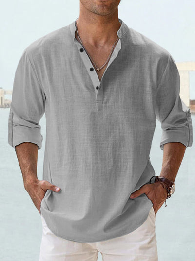 Luca | Light Blue Casual Linen-Blend Beach Shirt
