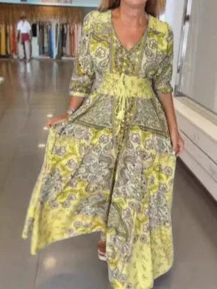 Lila | Bohemian Printed V-Neck Dress