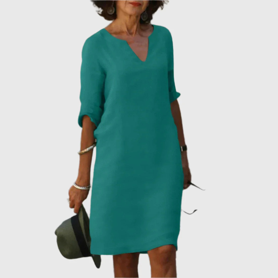 Diana | Teal Breeze V-Neck Shift Dress