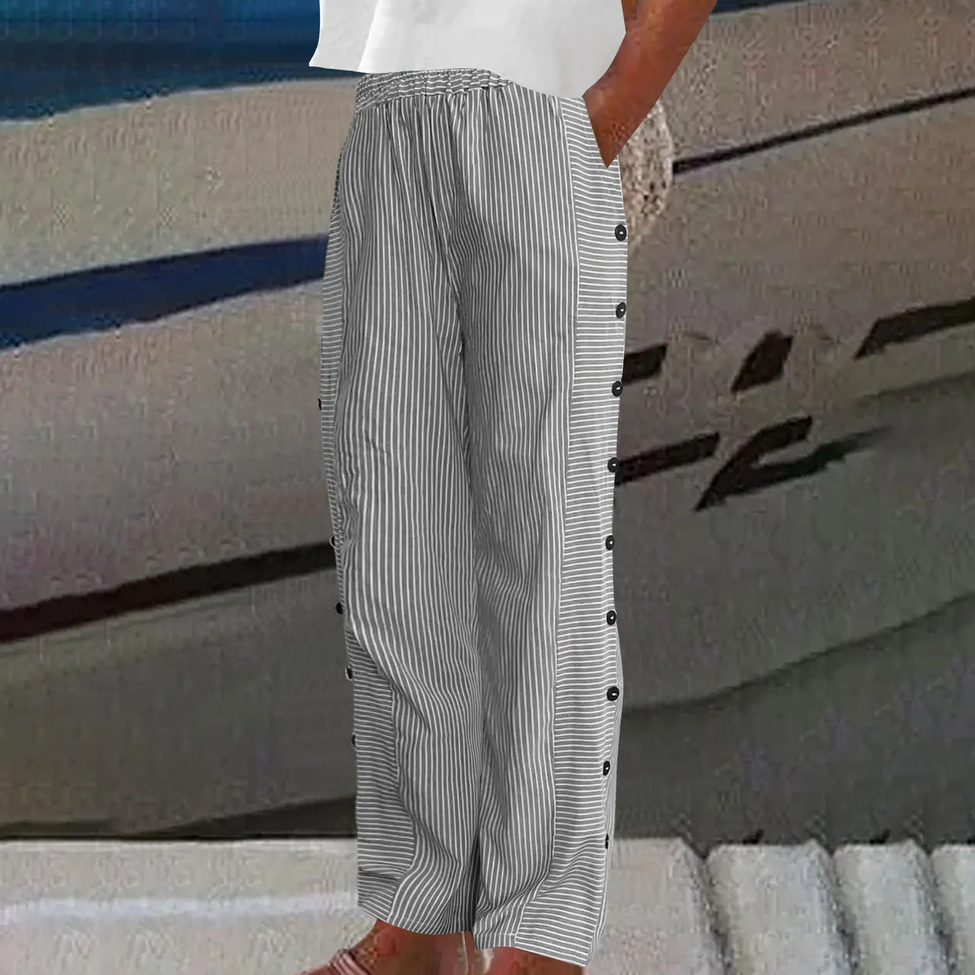 Sienna | Coastal Striped Button-Detail Pants