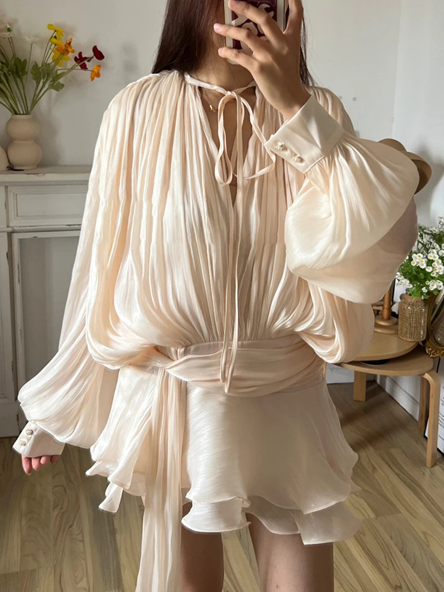 Isla | Elegant Pleated Satin Mini Dress