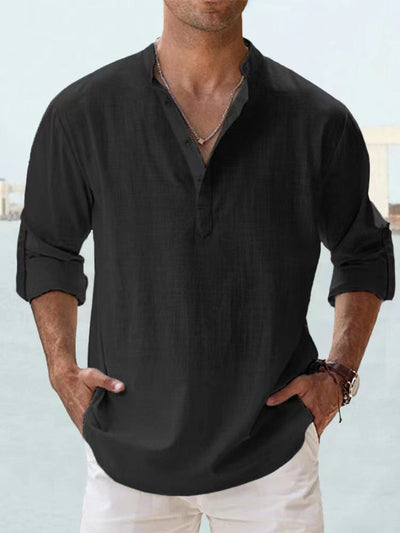 Luca | Light Blue Casual Linen-Blend Beach Shirt