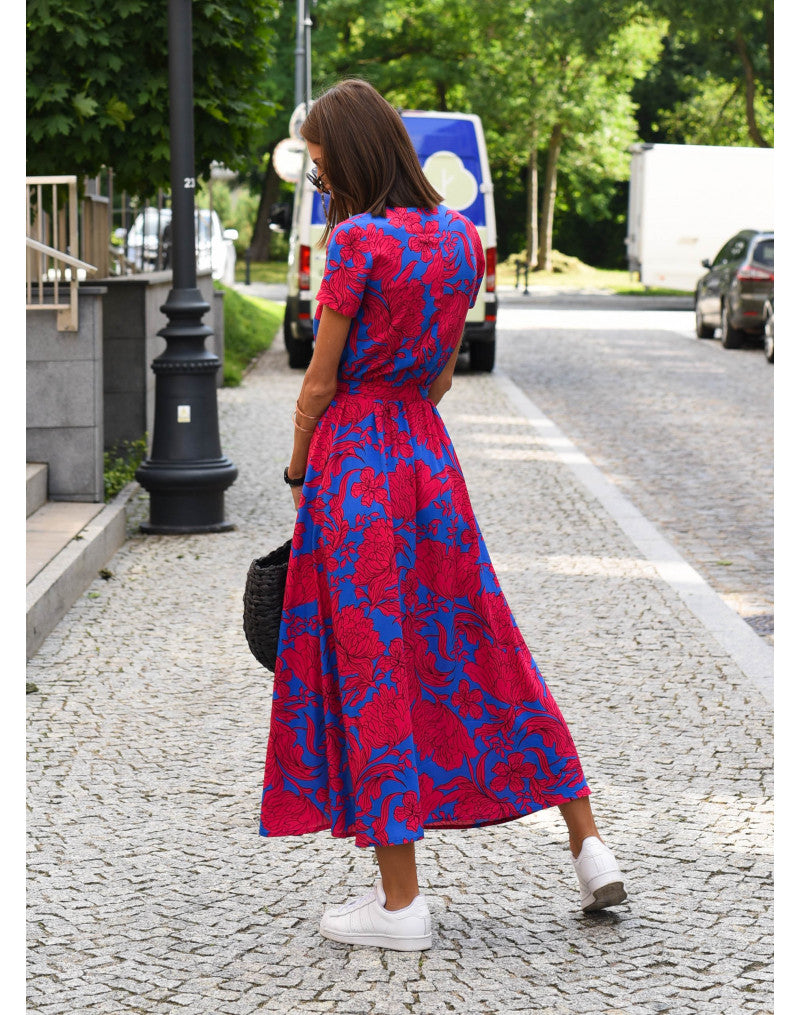 Freya | Bold Blossom Tie-Waist Midi Dress