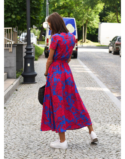 Freya | Bold Blossom Tie-Waist Midi Dress
