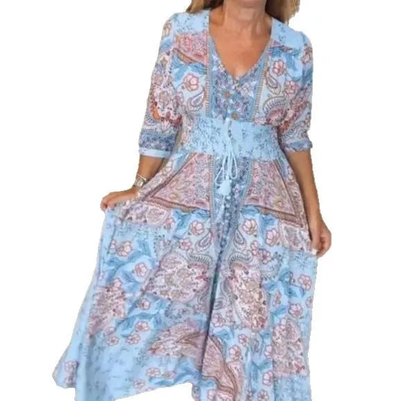 Lila | Bohemian Printed V-Neck Dress