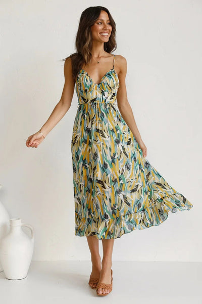 Isla | Sunset Brushstroke Midi Dress