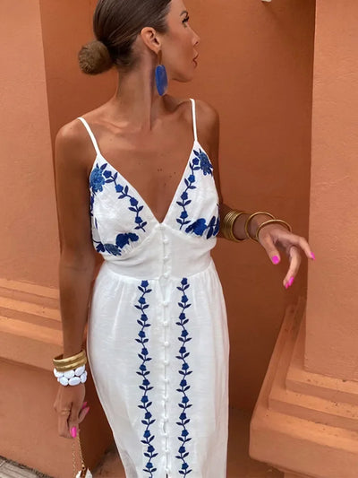 Leona | Embroidered Split-Front Summer Dress