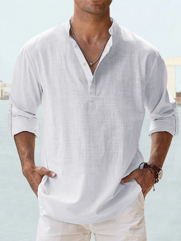 Luca | Light Blue Casual Linen-Blend Beach Shirt