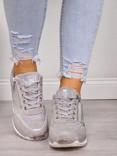 Skylar | Silver Glitter Zip-Up Sneakers