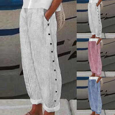 Sienna | Coastal Striped Button-Detail Pants