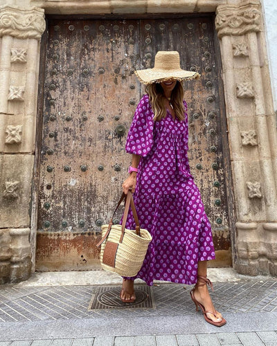 Phoebe | Green Rose-Print Balloon Sleeve Dress