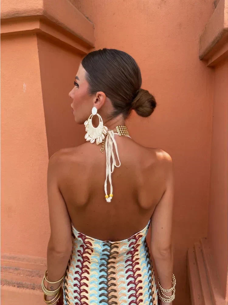Carmen | Retro Wave Halter Maxi Dress
