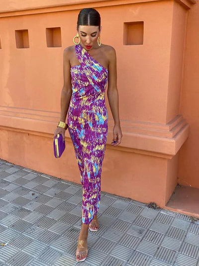 Amber | Geometric One-Shoulder Fitted Dress