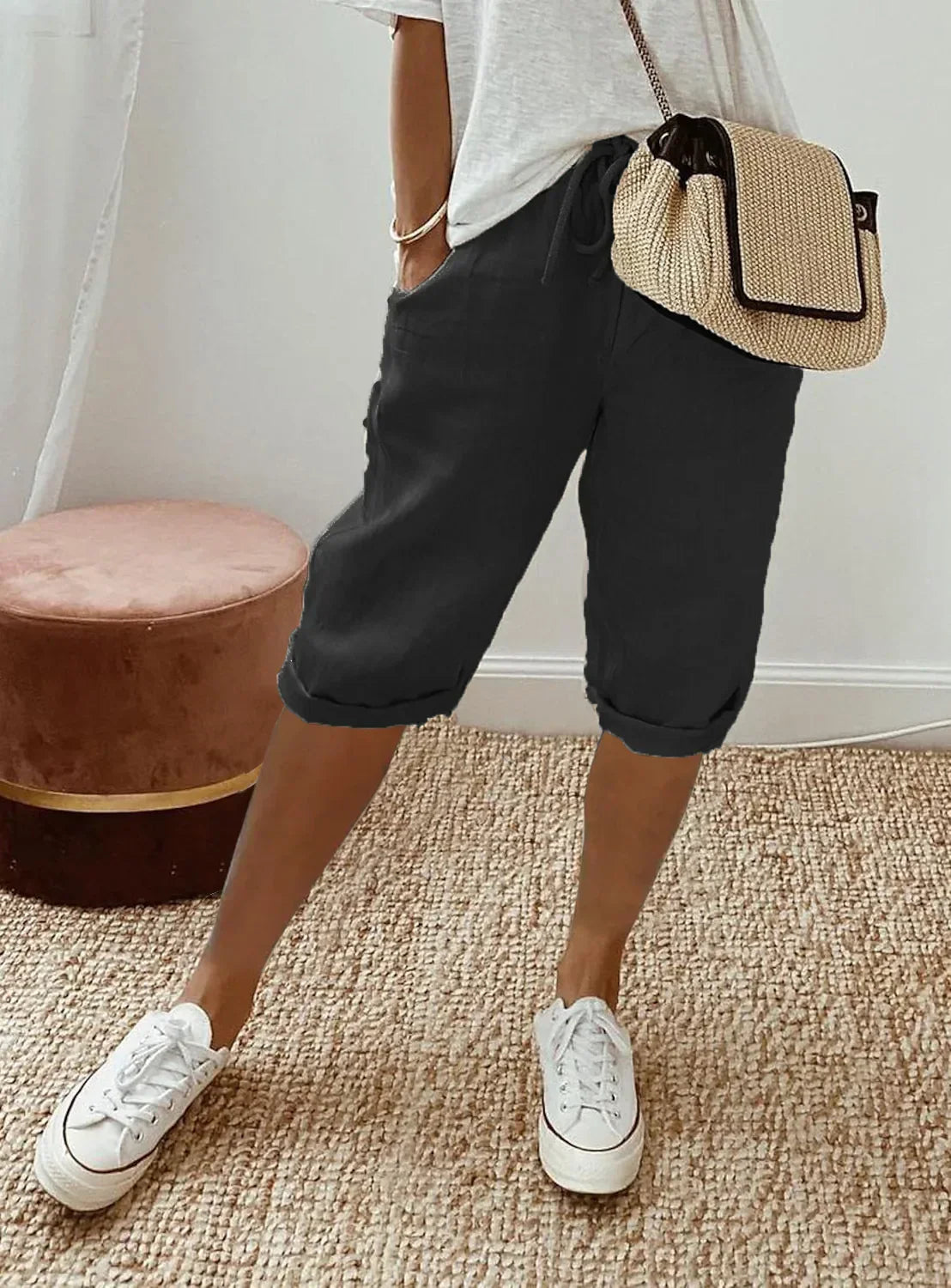 Isla | Relaxed Charcoal Drawstring Shorts