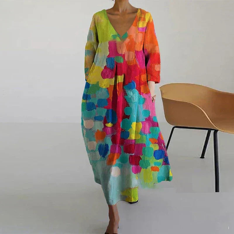 Solene | Artistic Bloom Style Midi Dress