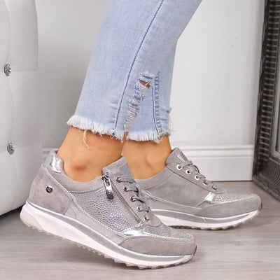 Skylar | Silver Glitter Zip-Up Sneakers