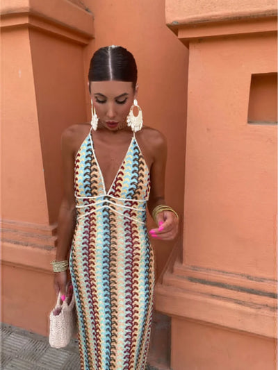 Carmen | Retro Wave Halter Maxi Dress