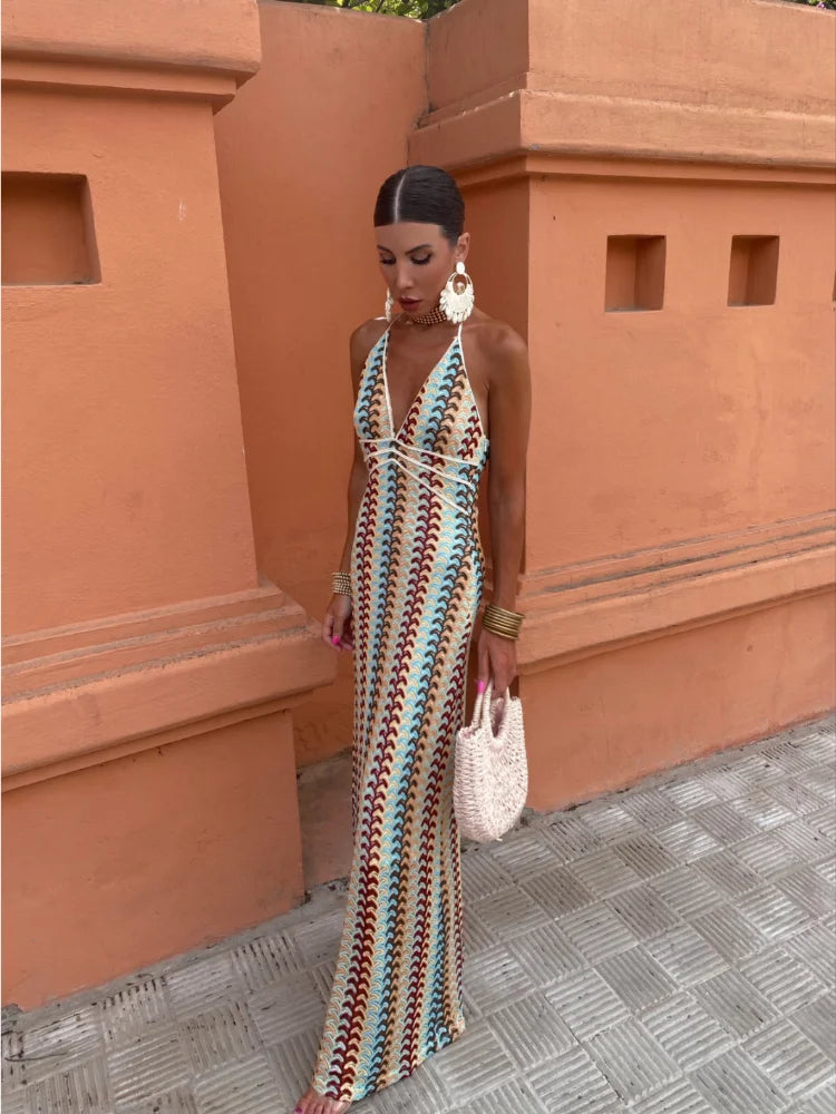 Carmen | Retro Wave Halter Maxi Dress