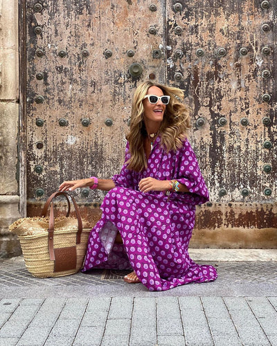 Phoebe | Green Rose-Print Balloon Sleeve Dress