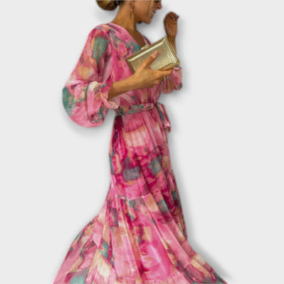 Evelyn | Watercolor Print Maxi Dress