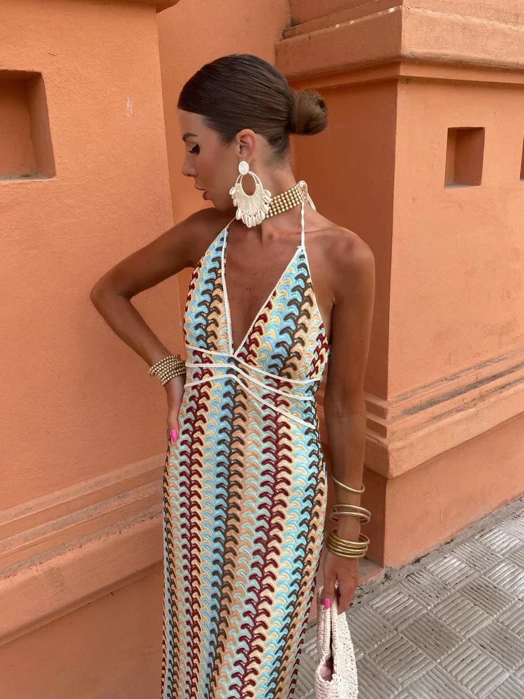 Carmen | Retro Wave Halter Maxi Dress