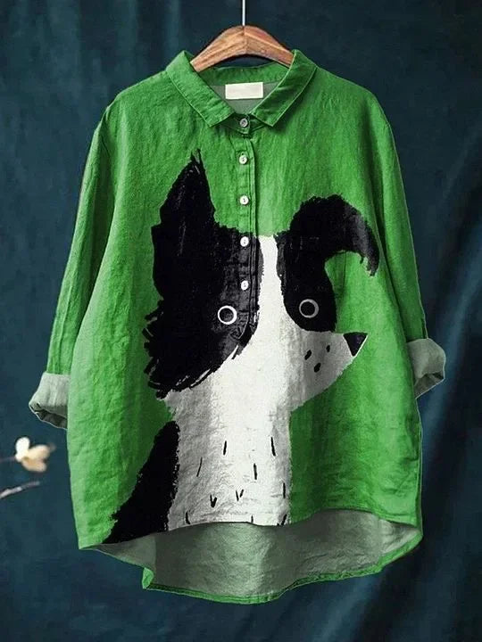 Margo | Border Collie Graphic Linen Shirt