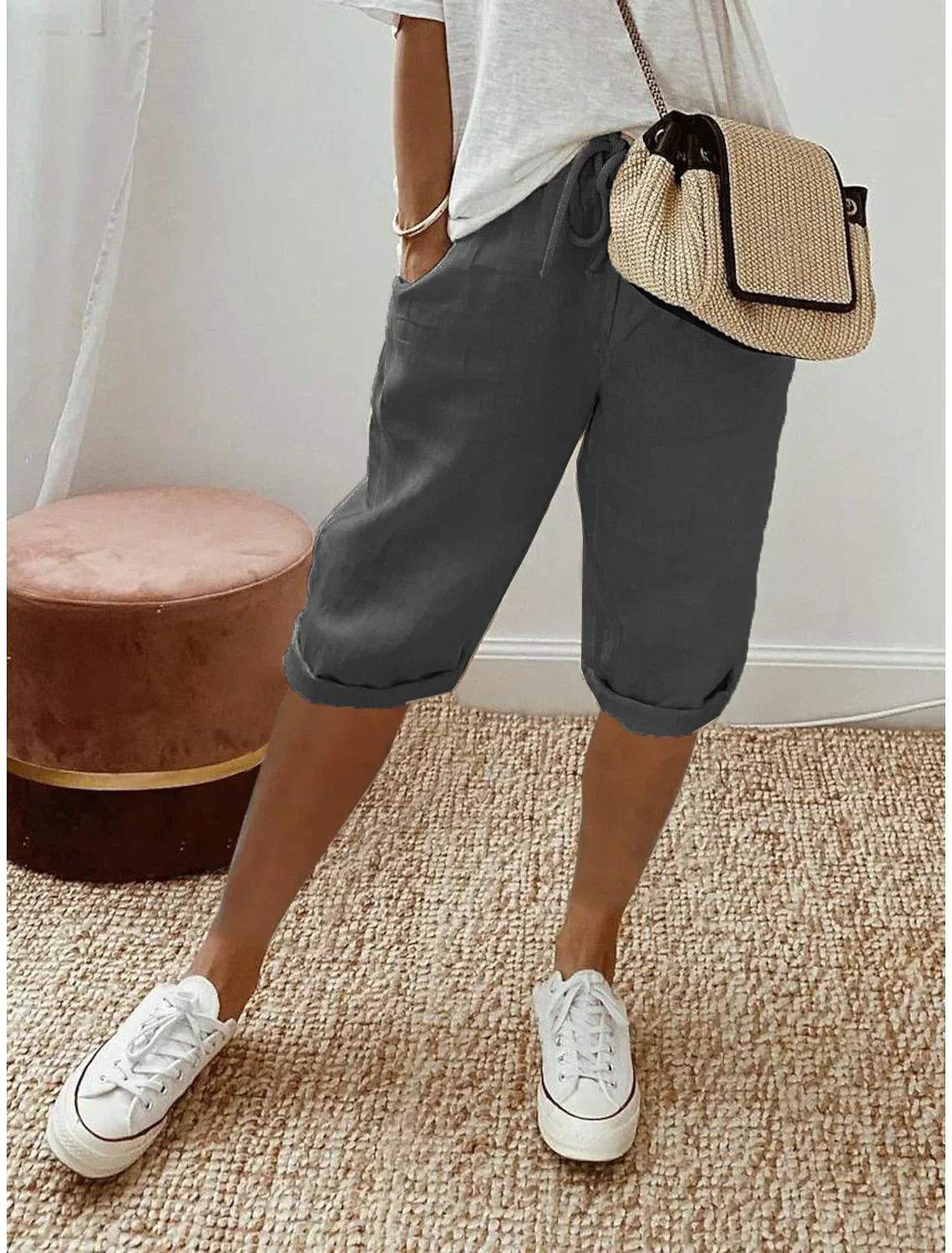 Isla | Relaxed Charcoal Drawstring Shorts