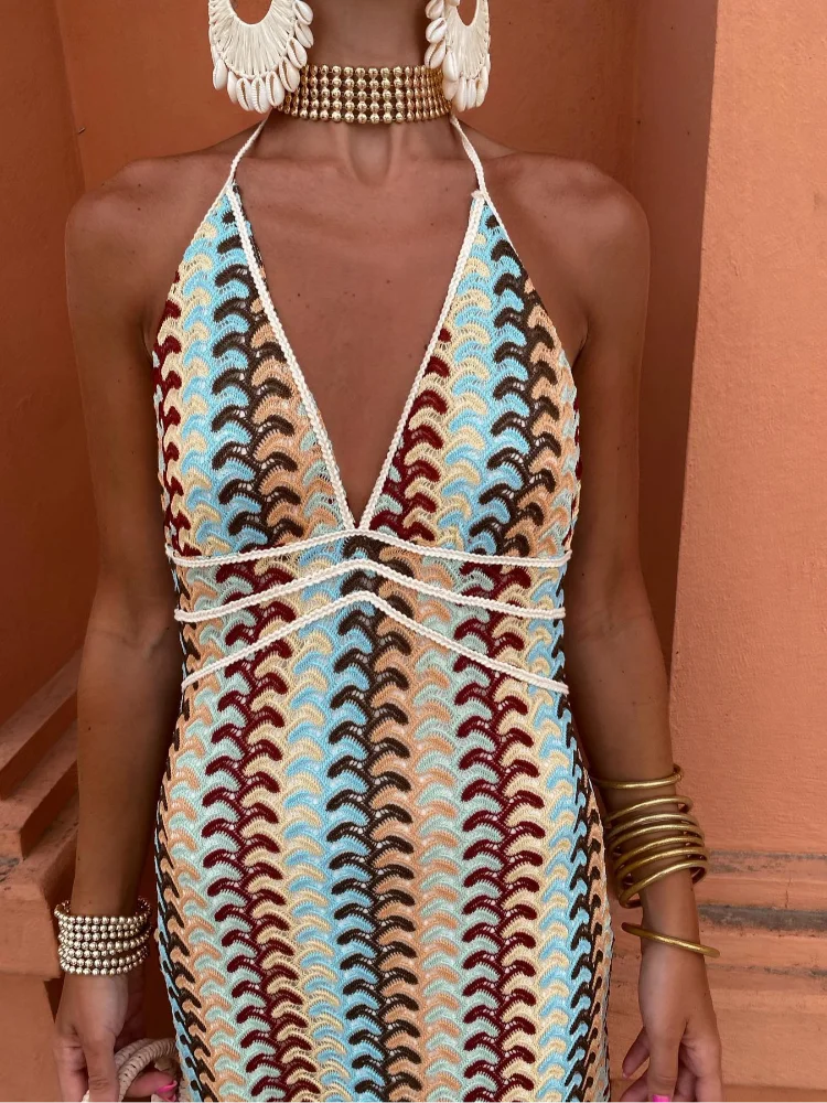 Carmen | Retro Wave Halter Maxi Dress
