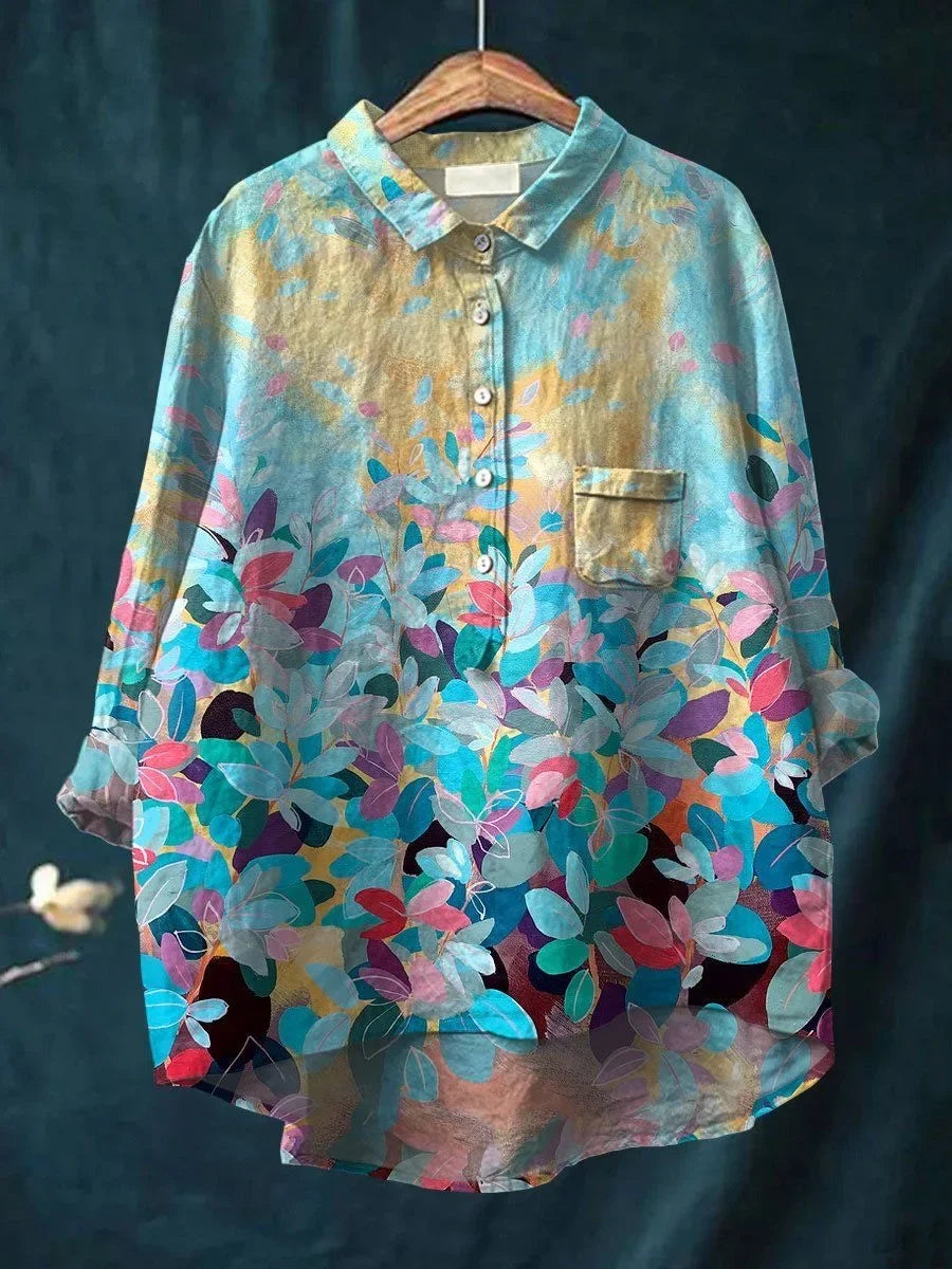 Liana | Watercolor Leaves Linen Shirt