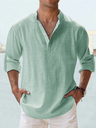 Luca | Light Blue Casual Linen-Blend Beach Shirt