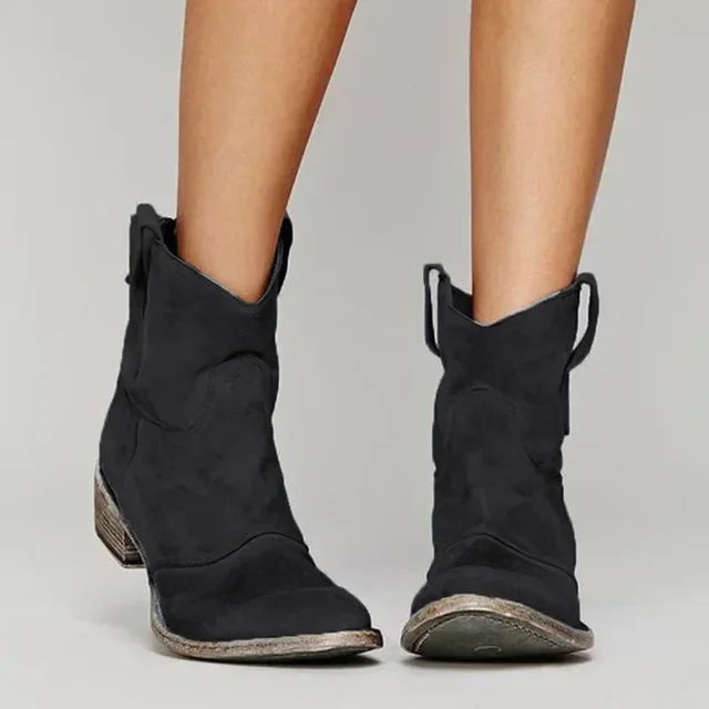 Raya | Suede-Look Western Ankle Boots