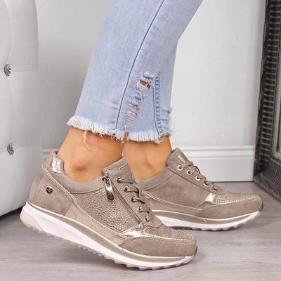 Skylar | Silver Glitter Zip-Up Sneakers