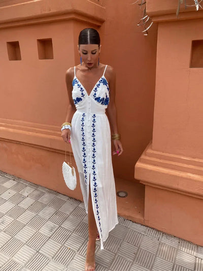 Leona | Embroidered Split-Front Summer Dress