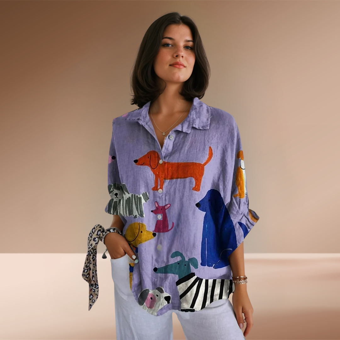 Lulu | Painted Pups Linen Shirt