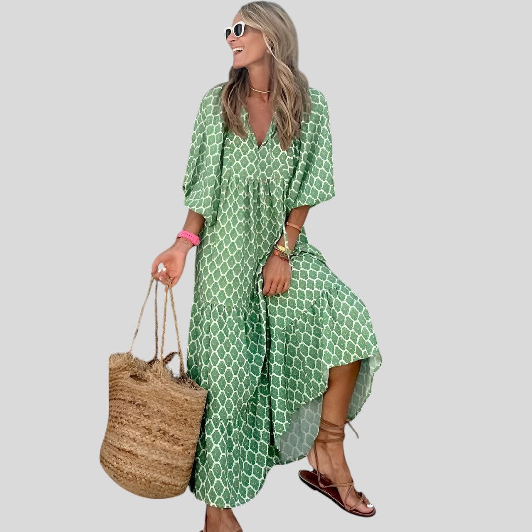 Cassandra | Geometric Print High-Low Dress