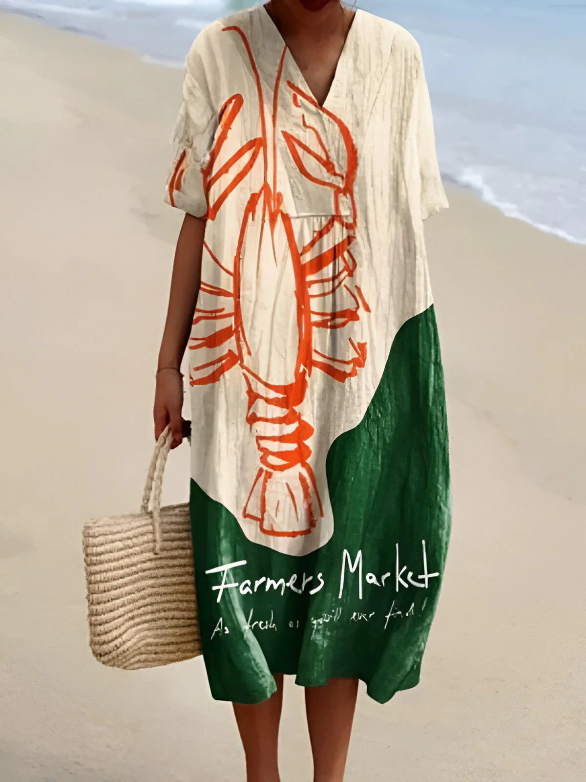 Margot | Lobster Sketch Coastal Midi Dress