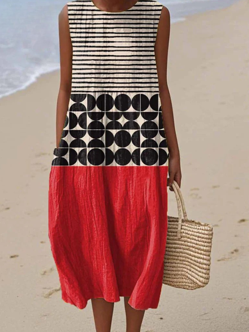 Ada | Retro Geo Stripe Sleeveless Midi Dress
