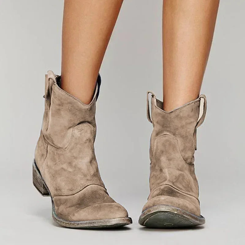 Raya | Suede-Look Western Ankle Boots