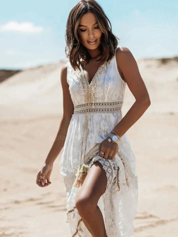 Amara | Boho Lace Desert Maxi Dress