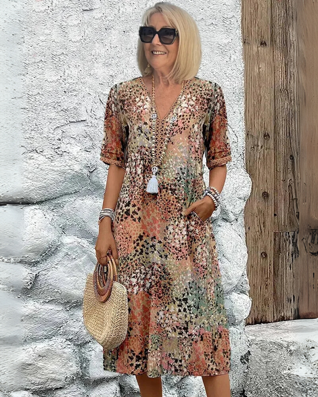 Verity | Boho Chic Printed V-Neck Blouse