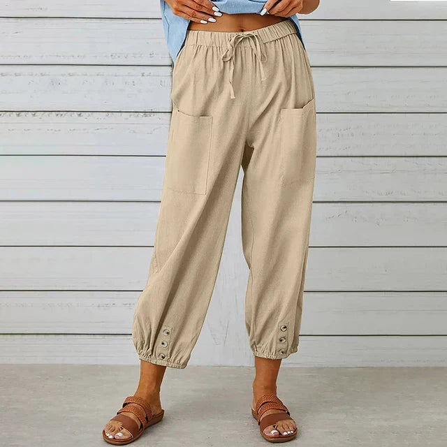 Talia | Black Relaxed Button-Cuff Pants
