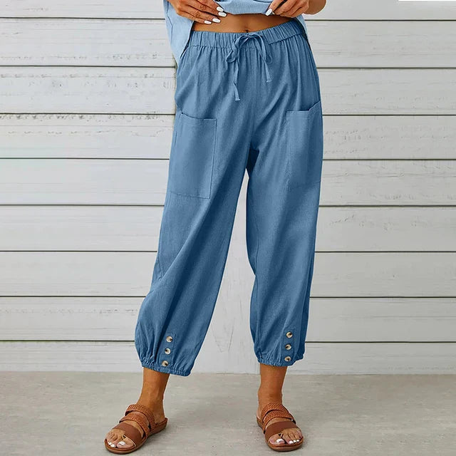 Talia | Black Relaxed Button-Cuff Pants