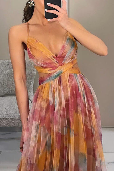 Aurora | Sunset Bloom Pleated Chiffon Gown