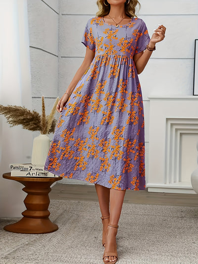 Ella | Vibrant Coral Floral Midi Dress