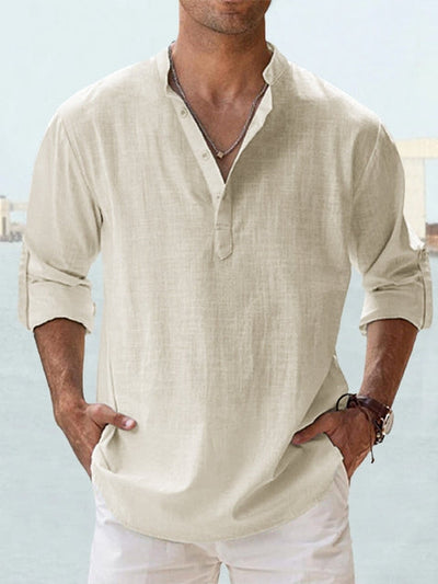 Luca | Light Blue Casual Linen-Blend Beach Shirt
