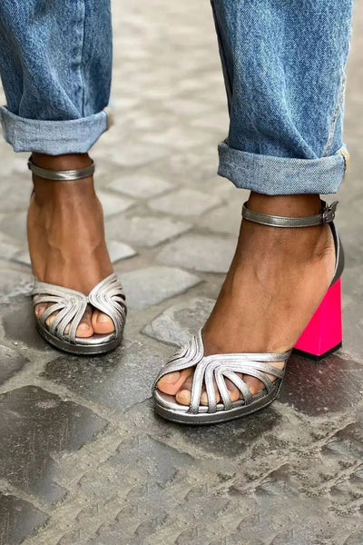 Noelle | Glossy Block Heel Sandals with Refined Buckle