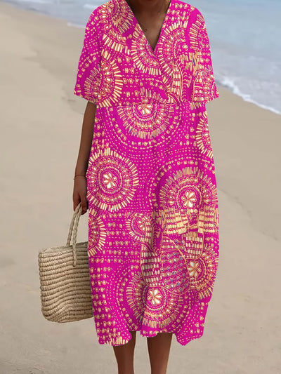 Talia | Radiant Fuchsia Tribal Midi Dress
