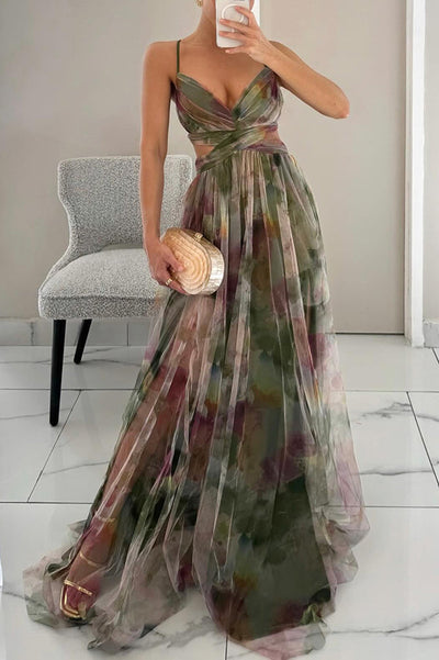 Aurora | Sunset Bloom Pleated Chiffon Gown